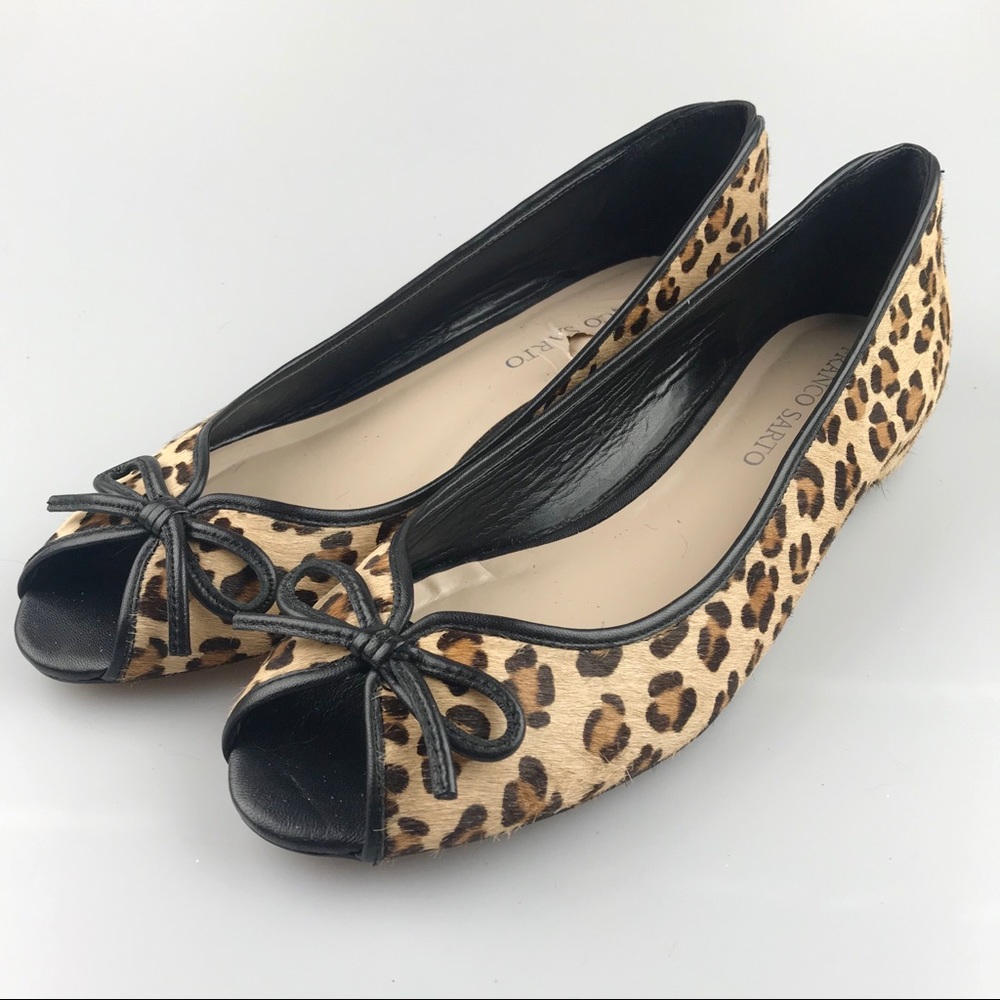 Franco Sarto Peep Toe Cheetah Print Calf Hair Flat